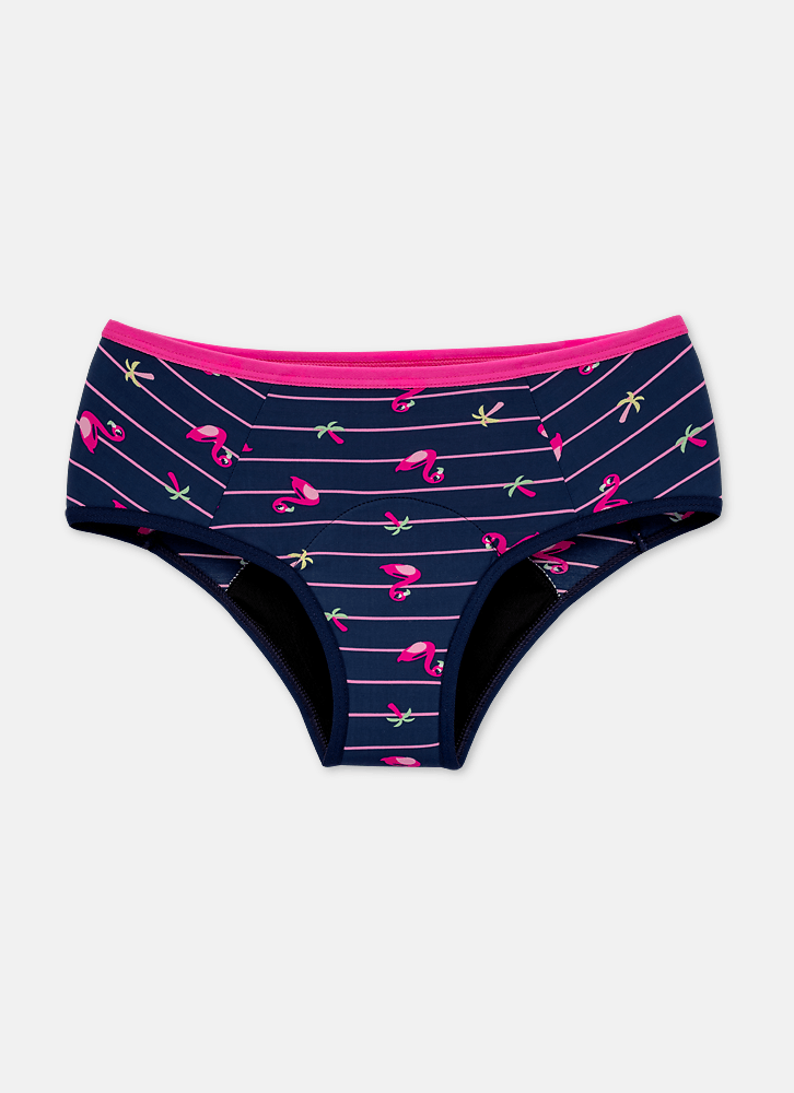 Calcinha Boneca Absorvente Microfibra Menina Teen Flamingo