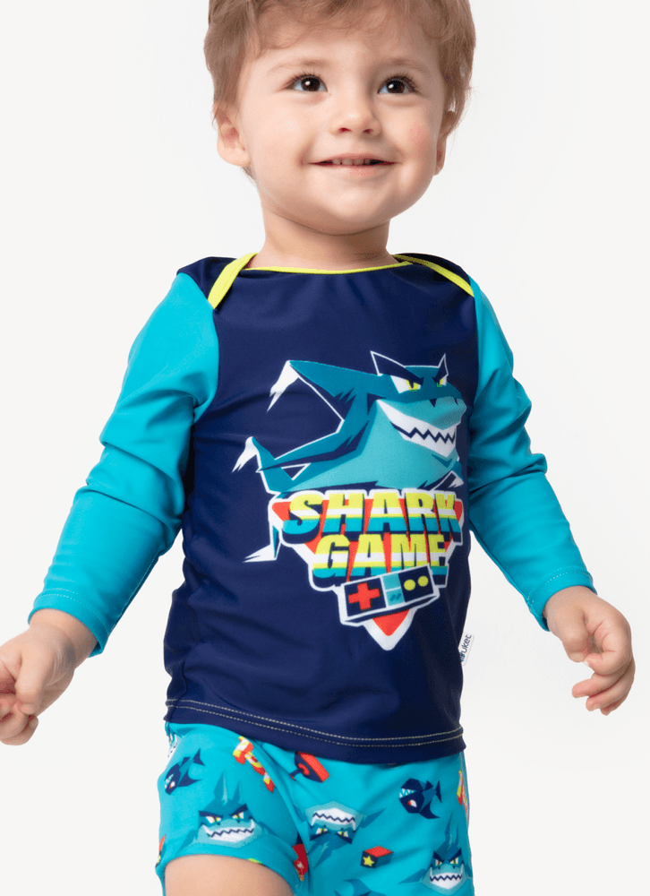 Camiseta com Proteção Térmica Bebê Menino Tubarão Gamer