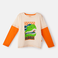 Camiseta Infantil Manga Longa Algodão Dino Surf