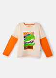 Camiseta Infantil Manga Longa Algodão Dino Surf