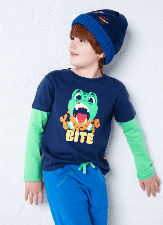 Camiseta Infantil Manga Longa Algodão Dino Food