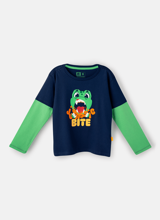 Camiseta Infantil Manga Longa Algodão Dino Food