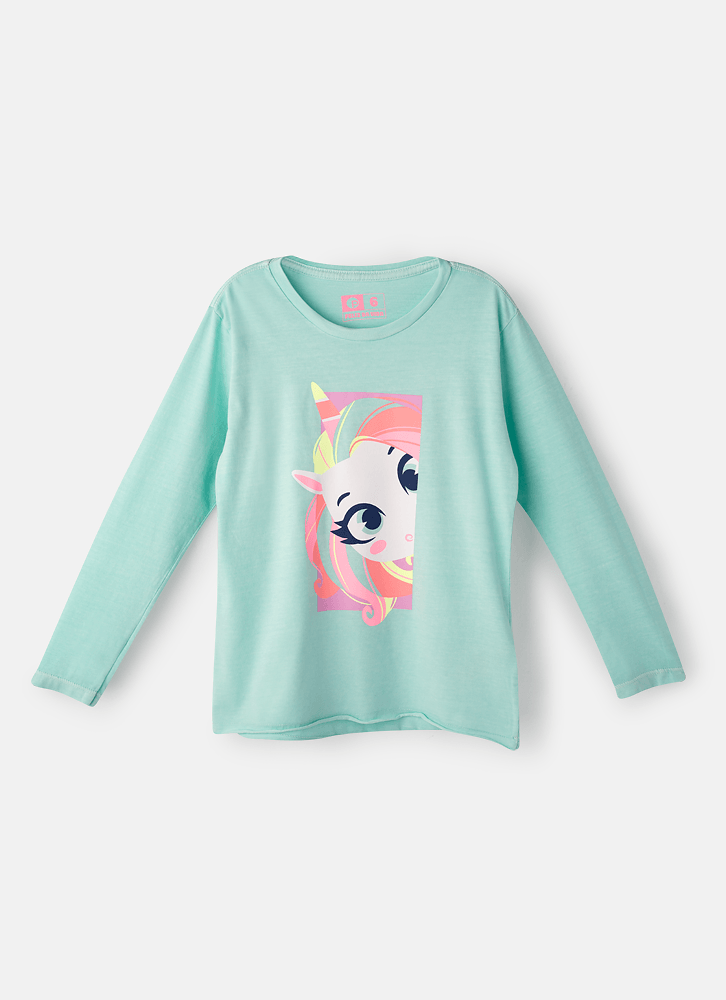 Camiseta Infantil Manga Longa Algodão Unicórnio Shine