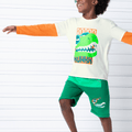 Camiseta Infantil Manga Longa Algodão Dino Surf