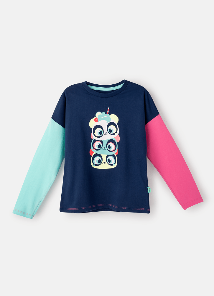 Camiseta Infantil Manga Longa Algodão Panda Shake