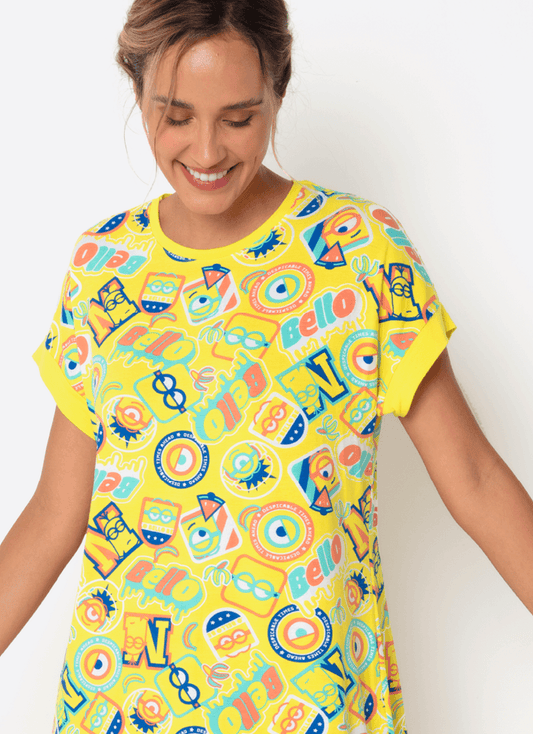 Camisola Manga Curta Viscolycra Feminina Minions