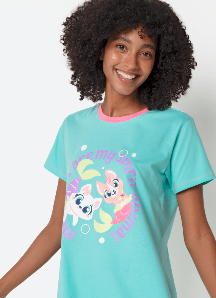 Camisola Manga Curta Algodão Feminina Pet Sereia