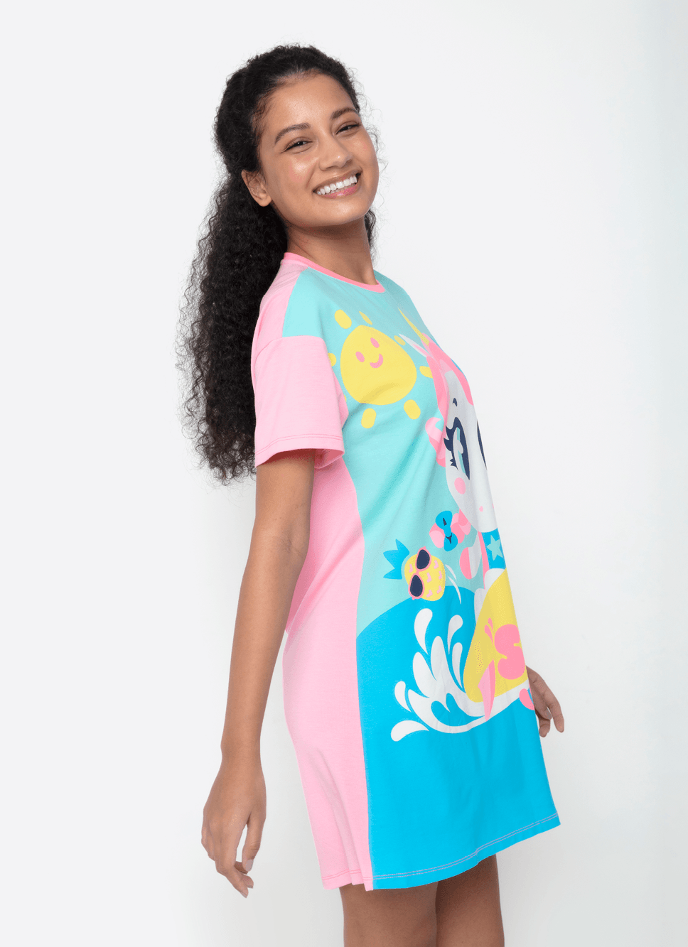 Camisola Manga Curta Viscolycra Feminina Unicórnio Aloha