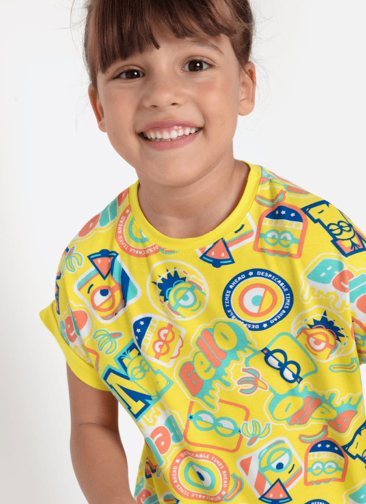 Camisola Manga Curta Viscolycra Menina Minions