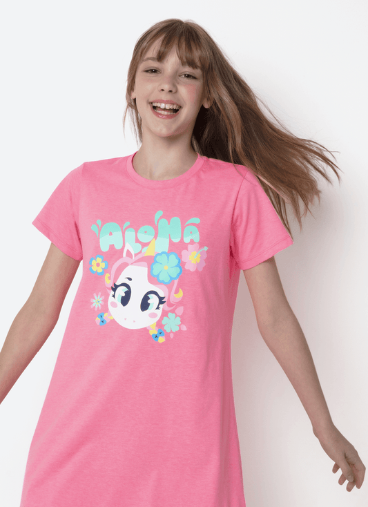 Camisola Manga Curta Algodão Menina Teen Estampada Unicórnio Aloha