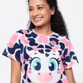 Camisola Manga Curta Algodão Feminino Vaca Romântica