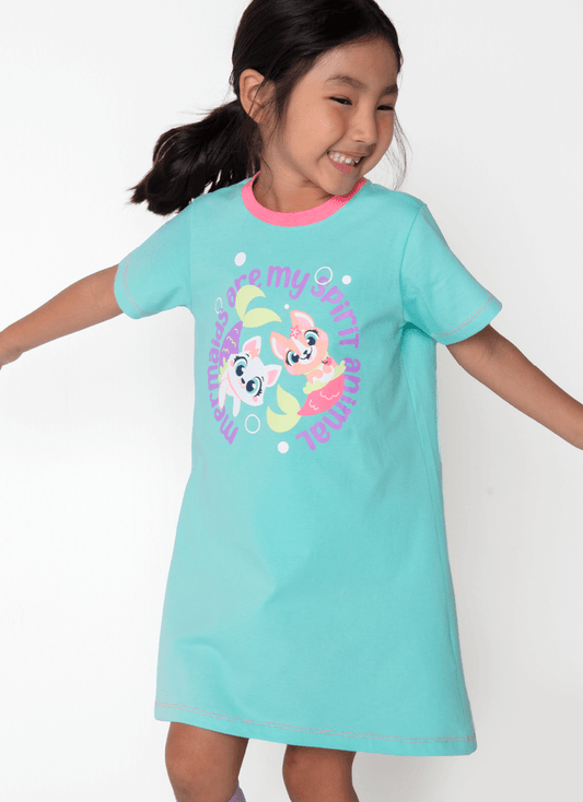 Camisola Manga Curta Algodão Menina Pet Sereia