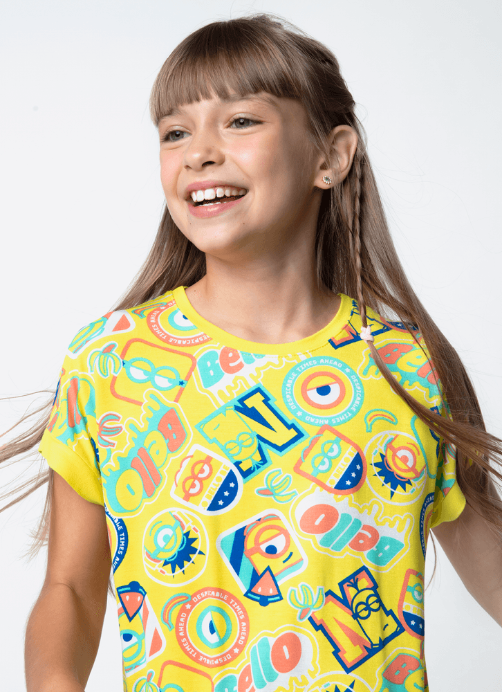 Camisola Manga Curta Viscolycra Menina Teen Minions