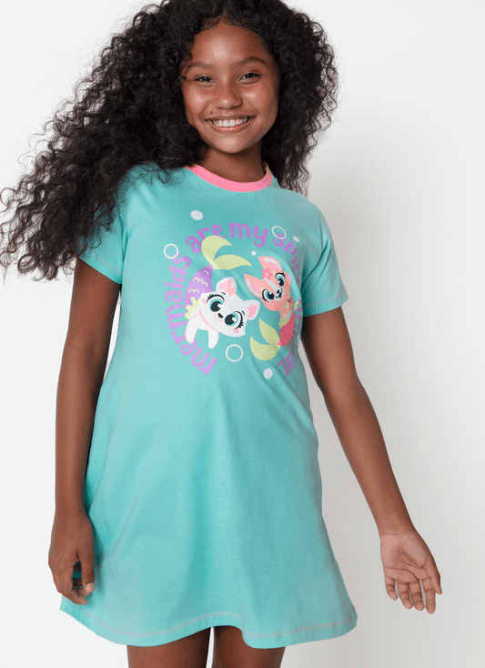 Camisola Manga Curta Algodão Menina Teen Pet Sereia