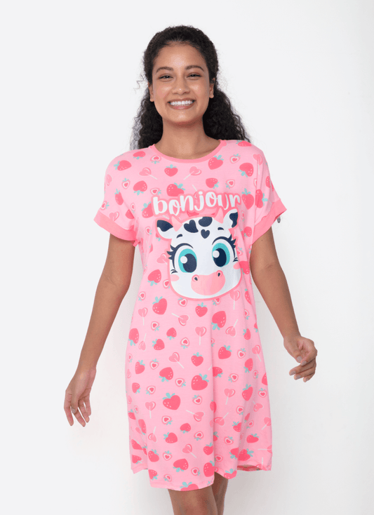 Camisola Manga Curta Viscolycra Feminino Vaca Romântica