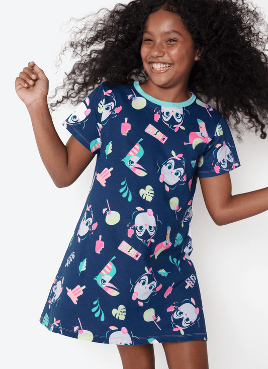 Camisola Manga Curta Algodão Menina Teen Pinguim