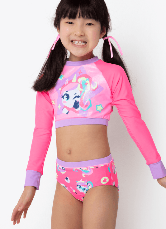 Conjunto Cropped e Calcinha Menina Unicórnio Kawaii