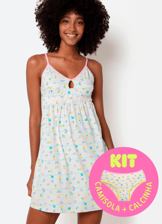 Kit Camisola Microfibra Feminina e Calcinha Boneca Unicórnio Aloha