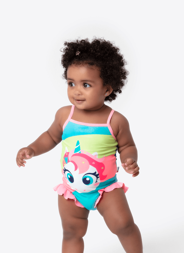 Maiô com Proteção Solar Bebê Menina Unicórnio Colorful