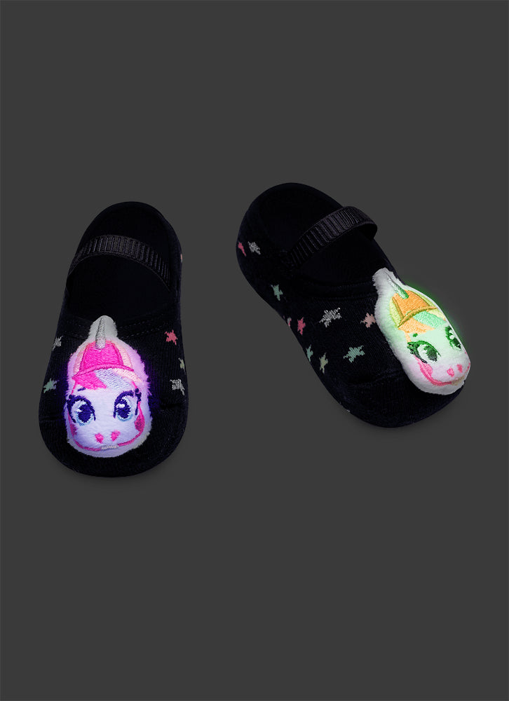 Meia Sapatilha Antiderrapante com LED Bebê Menina Unicórnio Skate