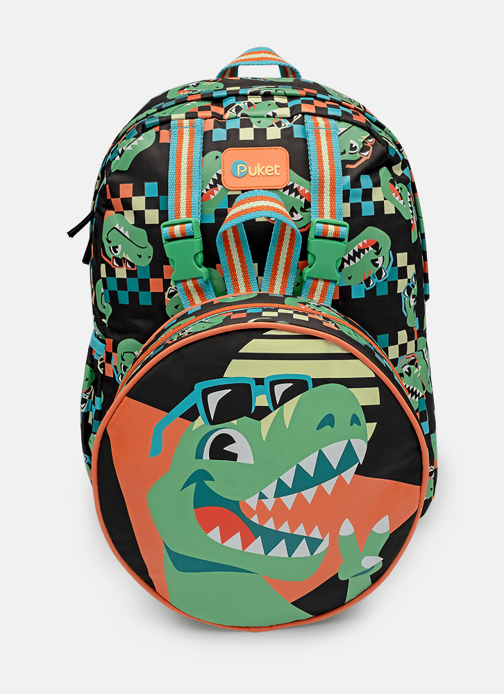 Kit Mochila Costas com Lancheira, Estojo e Garrafa Dino Miami