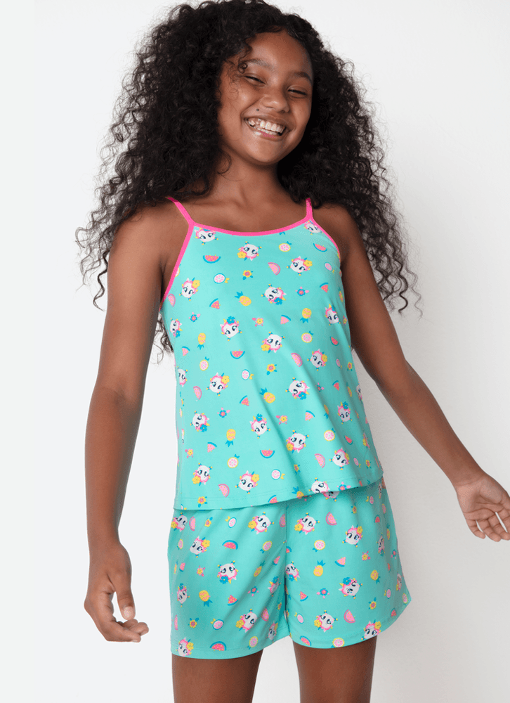 Pijama Curto Microfibra Menina Teen Unicórnio Aloha