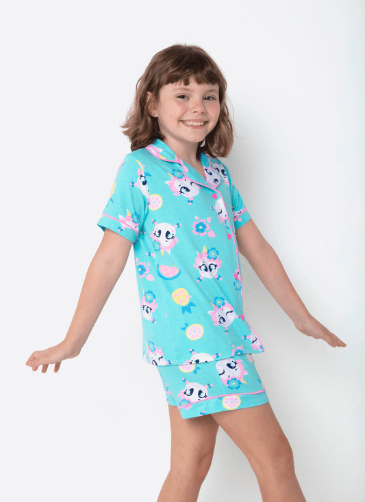 Pijama Manga Curta Viscolycra Menina Unicórnio Aloha