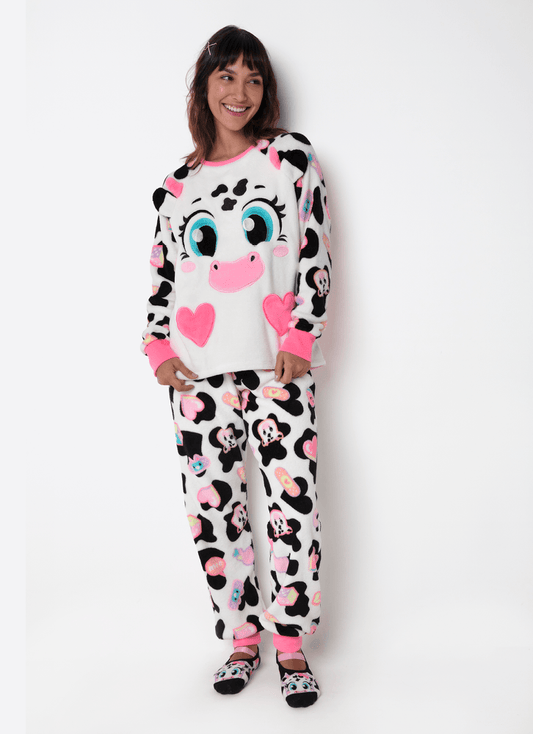 Pijama Manga Longa Soft Feminino Vaca Patches