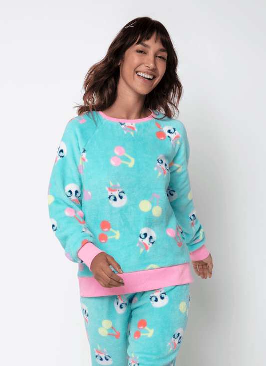 Pijama Manga Longa Soft Feminino Estampado Unicórnio Cherry