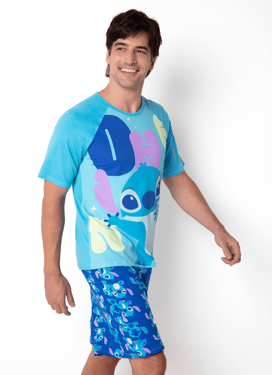 Pijama Manga Curta Viscolycra Masculino Stitch