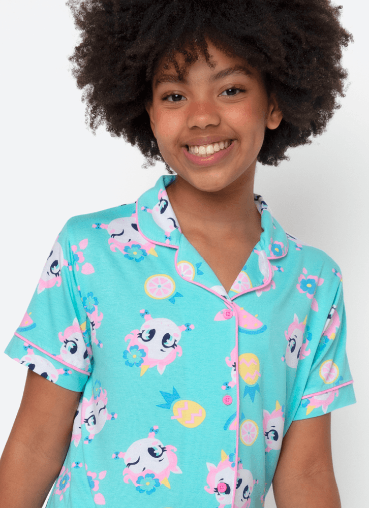 Pijama Manga Curta Viscolycra Menina Teen Estampado Unicórnio Aloha