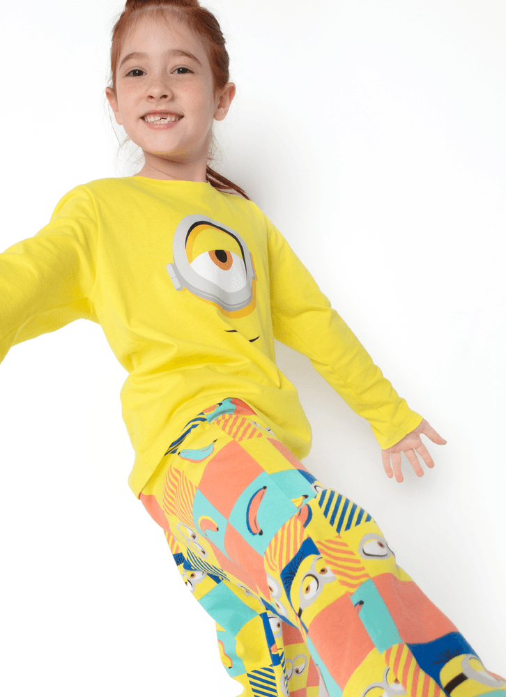 Pijama Manga Longa Algodão Menina Minions