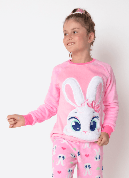 Pijama Manga Longa Soft Menina Teen Coelha Romântica