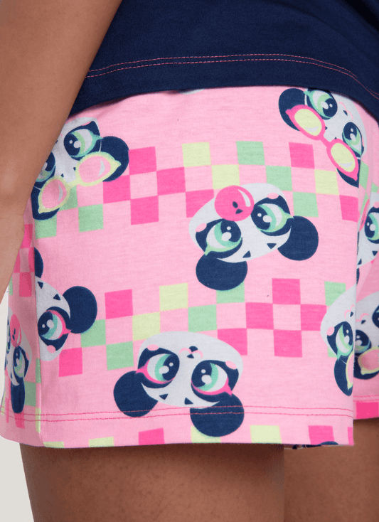 Pijama Manga Curta Algodão Feminino Panda Miami