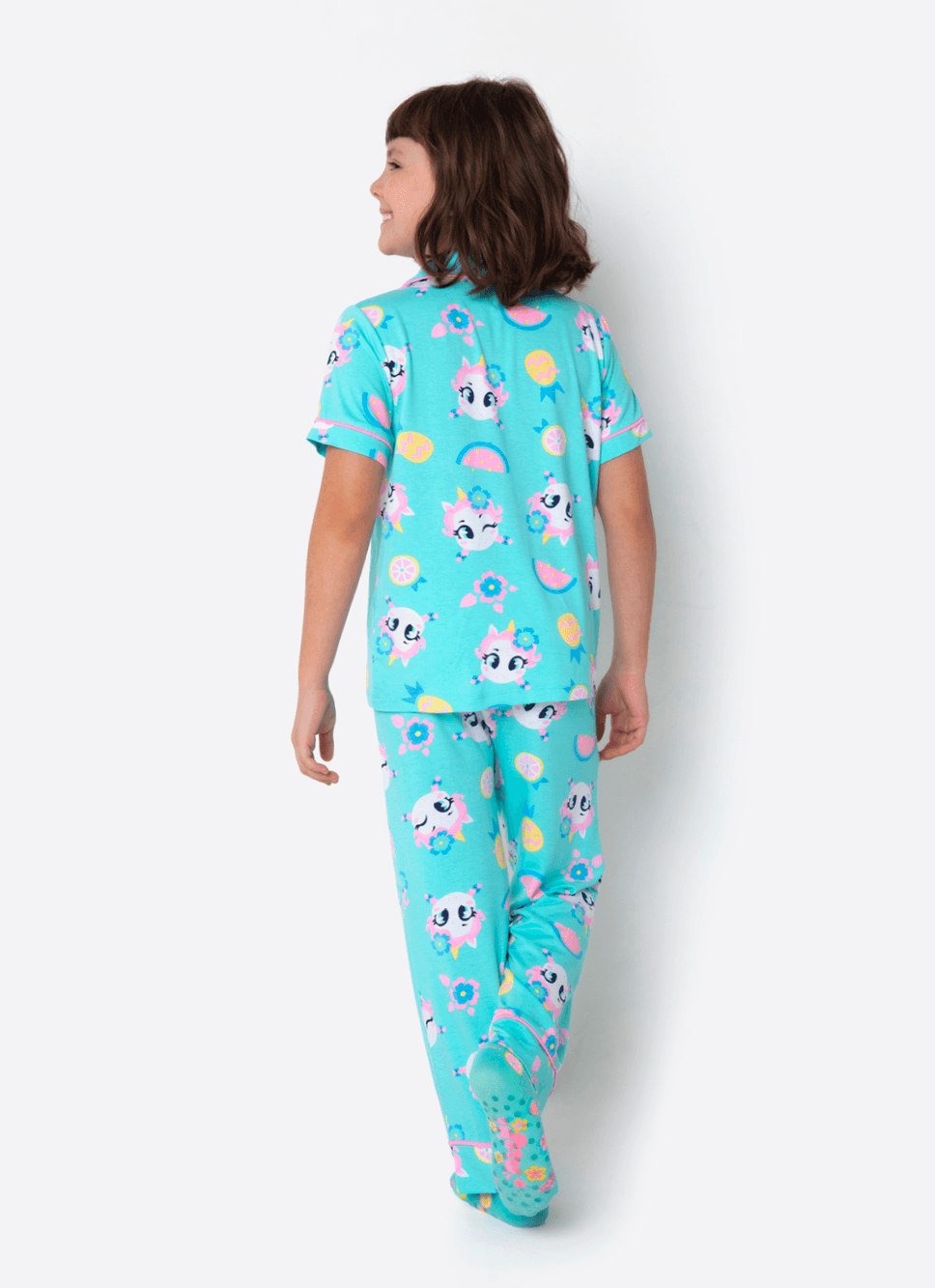 Pijama Manga Curta Viscolycra Estampado Menina Unicórnio Aloha