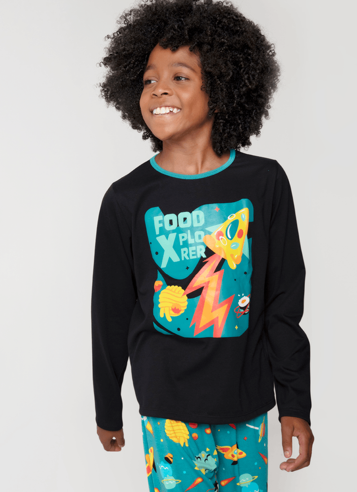 Pijama Manga Longa Algodão Menino Teen Space Food