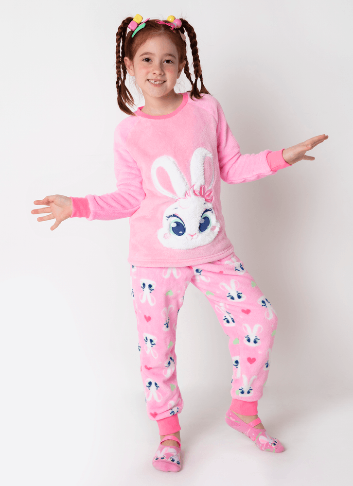 Pijama Manga Longa Soft Menina Coelha Romântica