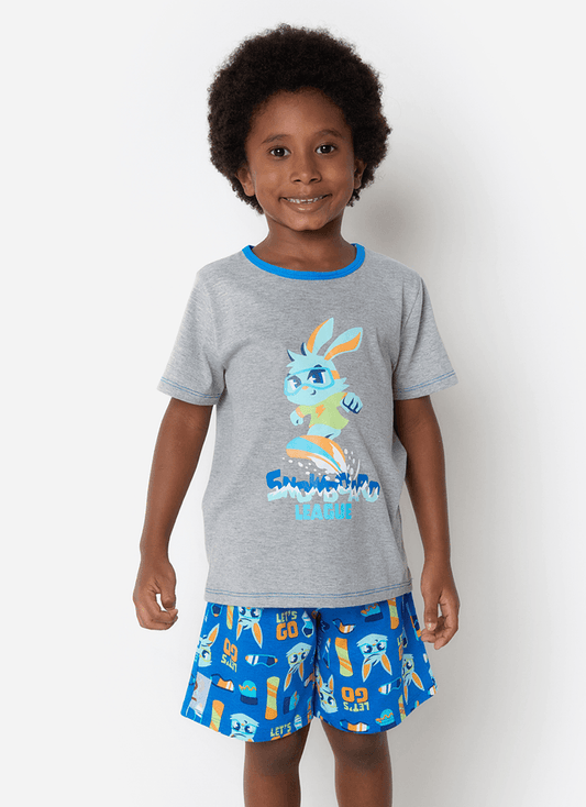 Pijama Manga Curta Algodão Menino Coelho Radical