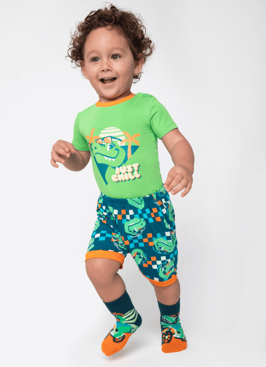 Pijama Manga Curta Viscolycra Bebê Menino Dino Miami