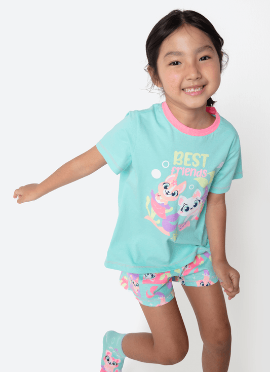 Pijama Manga Curta Algodão Menina Pet Sereia