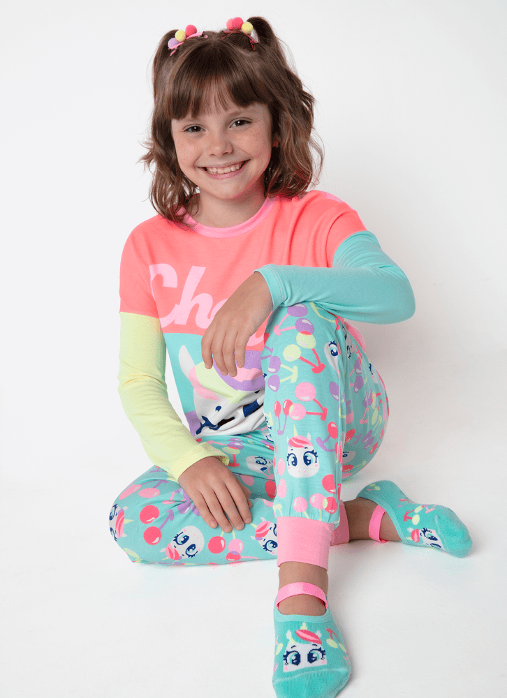 Pijama Manga Longa Viscolycra Estampado Menina Unicórnio Cherry