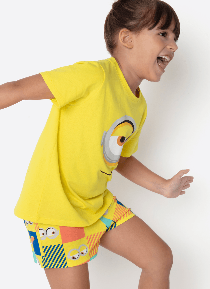 Pijama Manga Curta Algodão Menina Minions