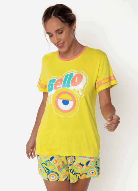 Pijama Manga Curta Viscolycra Feminino Minions