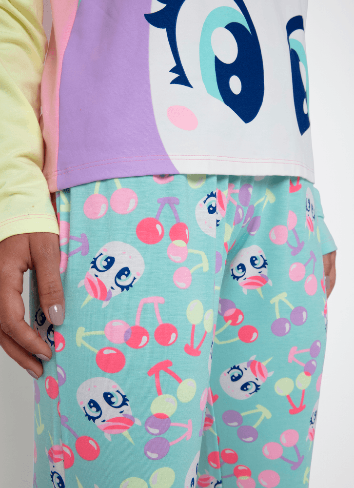 Pijama Manga Longa Viscolycra Feminino Estampado Unicórnio Cherry