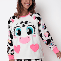 Pijama Manga Longa Soft Feminino Vaca Patches