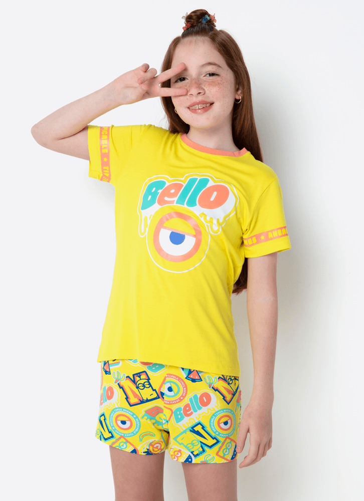 Pijama Manga Curta Viscolycra Menina Teen Minions