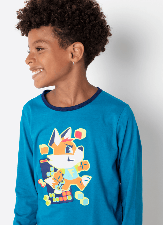 Pijama Manga Longa Algodão Menino Teen Raposa Gamer