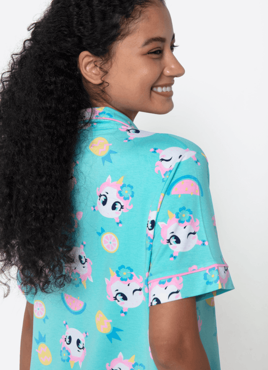 Pijama Manga Curta Viscolycra Feminino Unicórnio Aloha