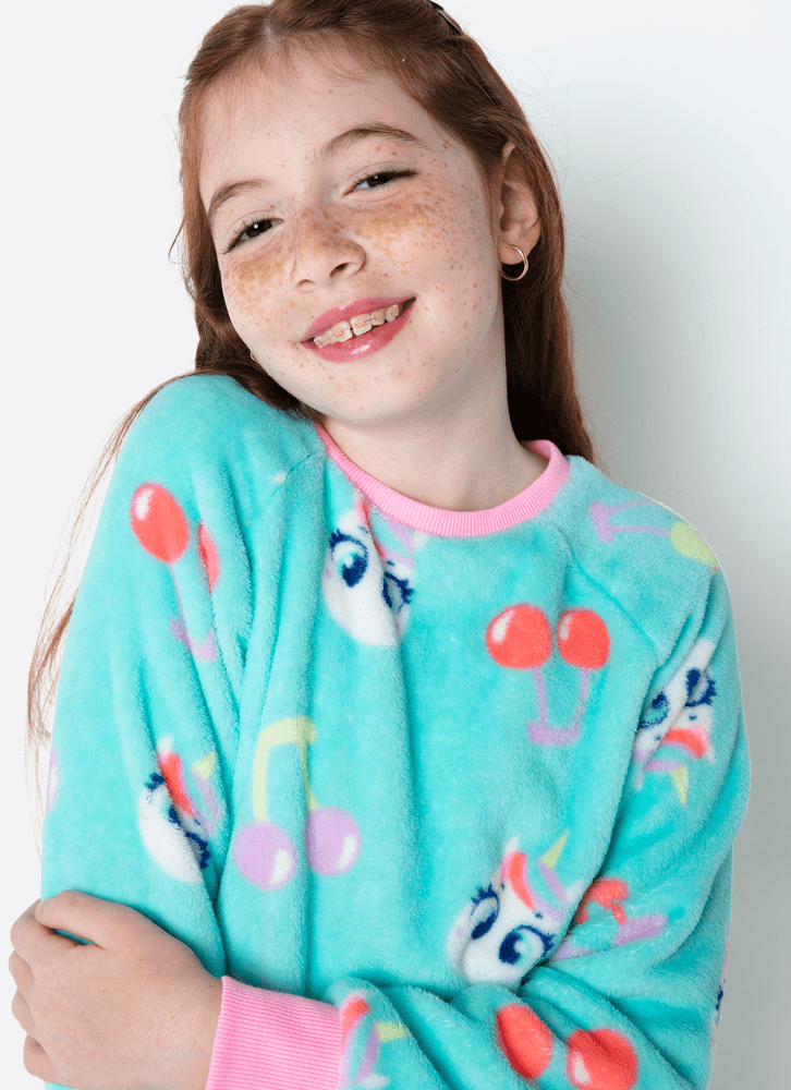 Pijama Manga Longa Soft Menina Teen Estampado Unicórnio Cherry