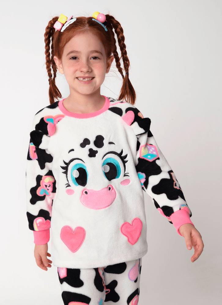 Pijama Manga Longa Soft Menina Vaca Patches